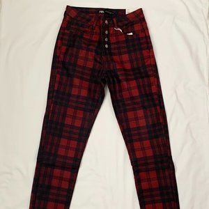 NWT Plaid Pants with Button Front Detail